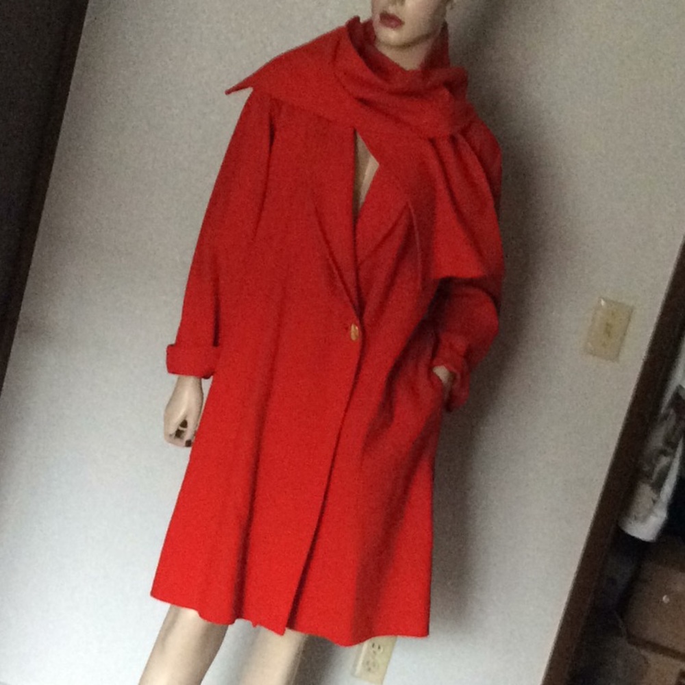 Donna Karan red coat with scarf